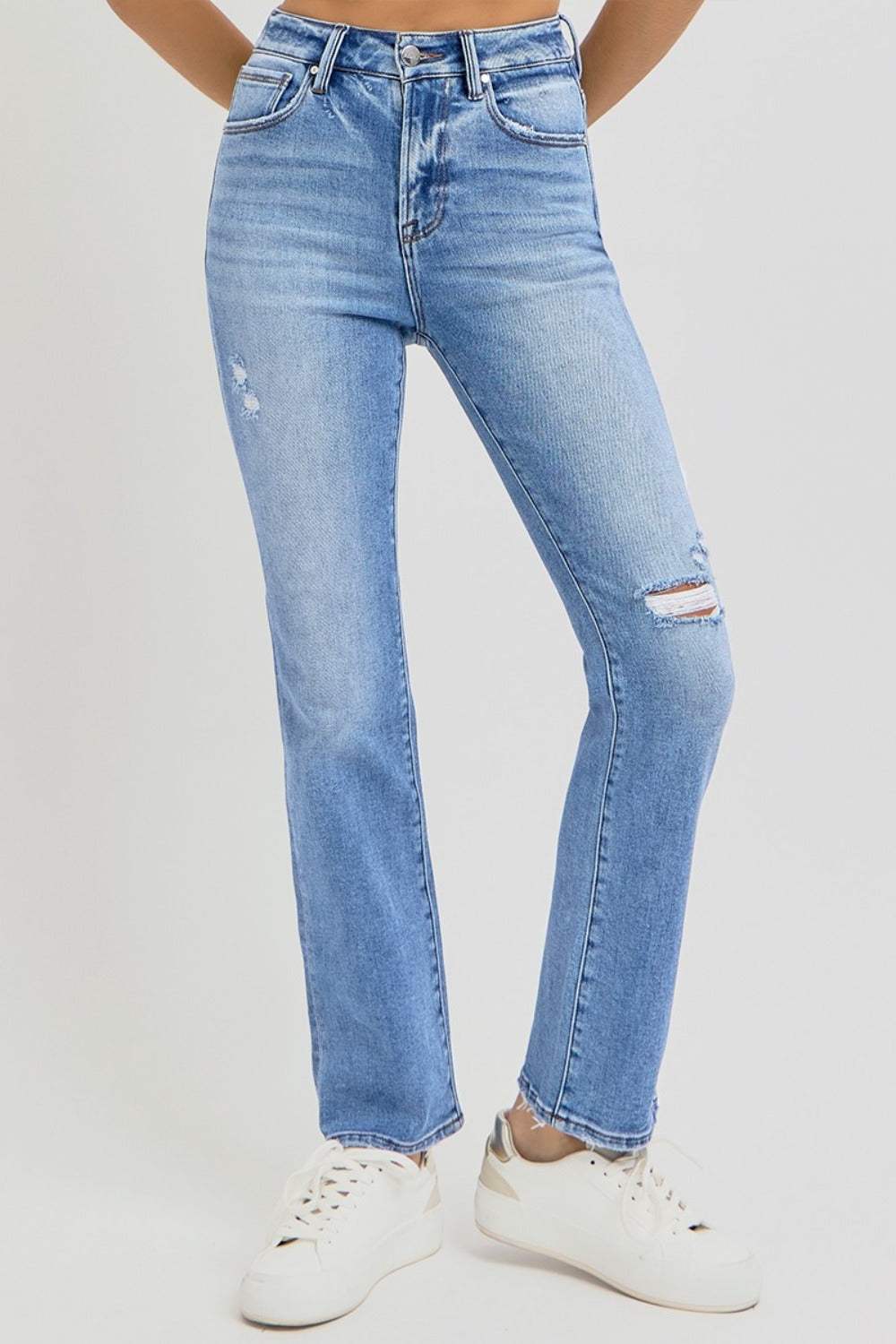RISEN Full Size Distressed High-Rise Ankle Straight Jeans - Trendsi - Flyclothing LLC