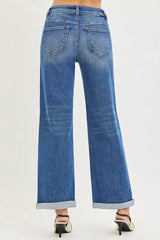 RISEN Full Size High Rise Relaxed Fit Ankle Straight Cuff Jeans Plus Size - Trendsi - Flyclothing LLC