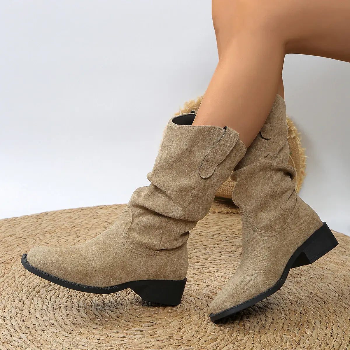 Pleated Pull-On Western Cowboy Boots - Trendsi - Flyclothing LLC