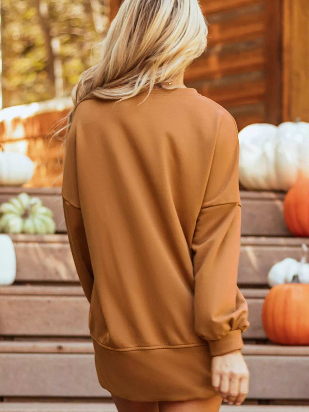 Happy Halloween Graphic Notched Long Sleeve Loose Top - Trendsi - Flyclothing LLC