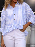 Striped Ruffle Hem Button-Up Shirt - Trendsi - Flyclothing LLC