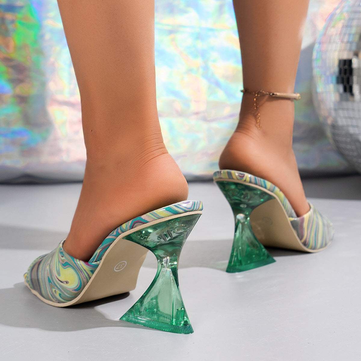 Contrast Peep Toe Mid Heels Sandals - Trendsi - Flyclothing LLC