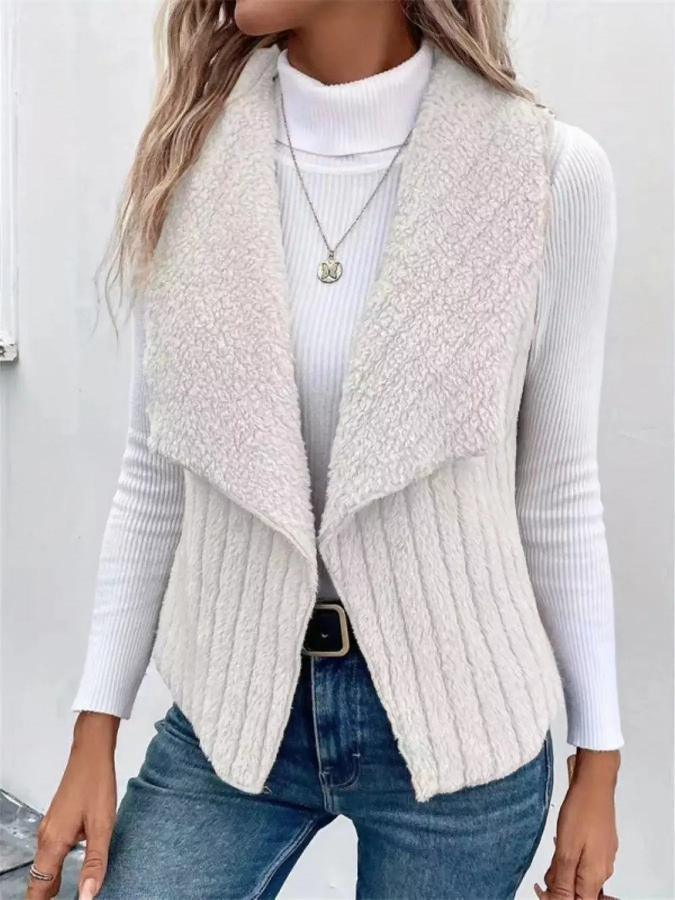 Cozy Fleece Open Front Vest Coat - Trendsi - Flyclothing LLC