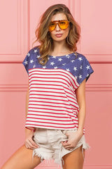 BiBi Star Rpinted with Stripe Combo Top - Trendsi - Flyclothing LLC