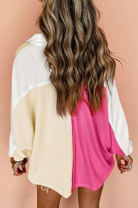 Pocketed Contrast Long Sleeve Sweatshirt - Trendsi - Flyclothing LLC