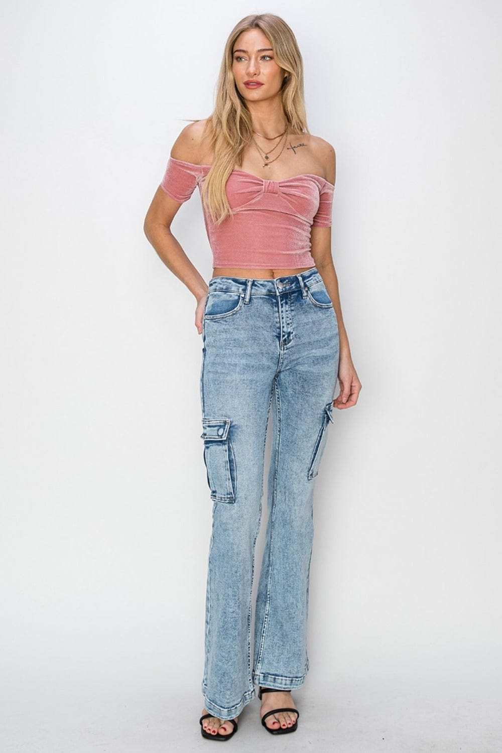 RISEN Full Size High Rise Cargo Flare Jeans - Trendsi - Flyclothing LLC