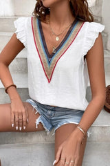 Full Size Ruffled V-Neck Cap Sleeve Blouse - Trendsi