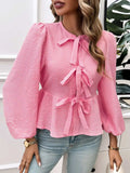 Devine Tied Round Neck Long Sleeve Blouse - Trendsi - Flyclothing LLC