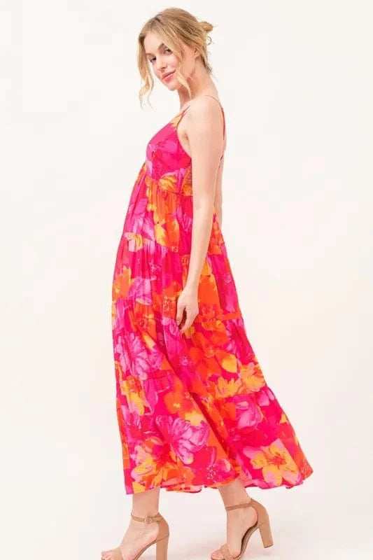And The Why Floral Tiered Maxi Cami Dress with Pockets - Trendsi - Flyclothing LLC