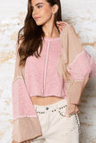 POL Round Neck Contrast Stitching High-Low Top - Trendsi