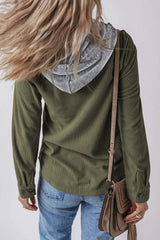 Drawstring Button Up Long Sleeve Hooded Jacket - Trendsi - Flyclothing LLC