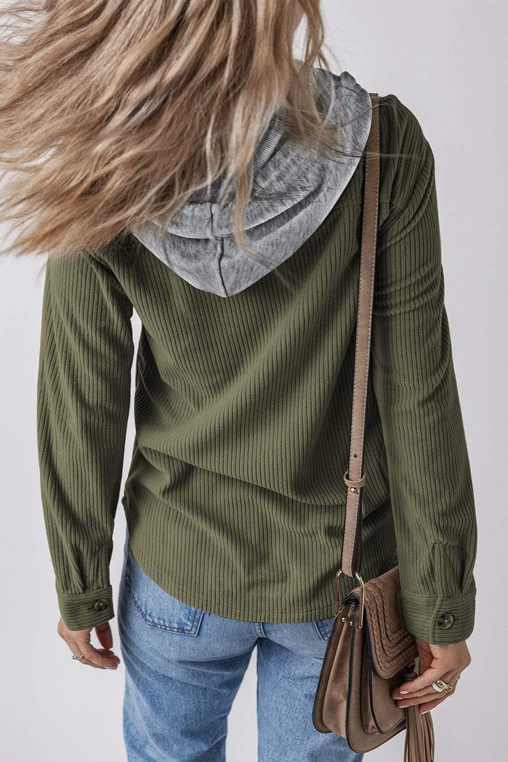 Drawstring Button Up Long Sleeve Hooded Jacket - Trendsi - Flyclothing LLC