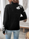 Perfee Flower Mock Neck Long Sleeve Sweater - Trendsi