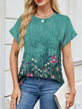 Printed Round Neck Short Sleeve Top - Trendsi - Flyclothing LLC