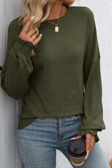 Ribbed Round Neck Long Sleeve T-Shirt - Trendsi - Flyclothing LLC