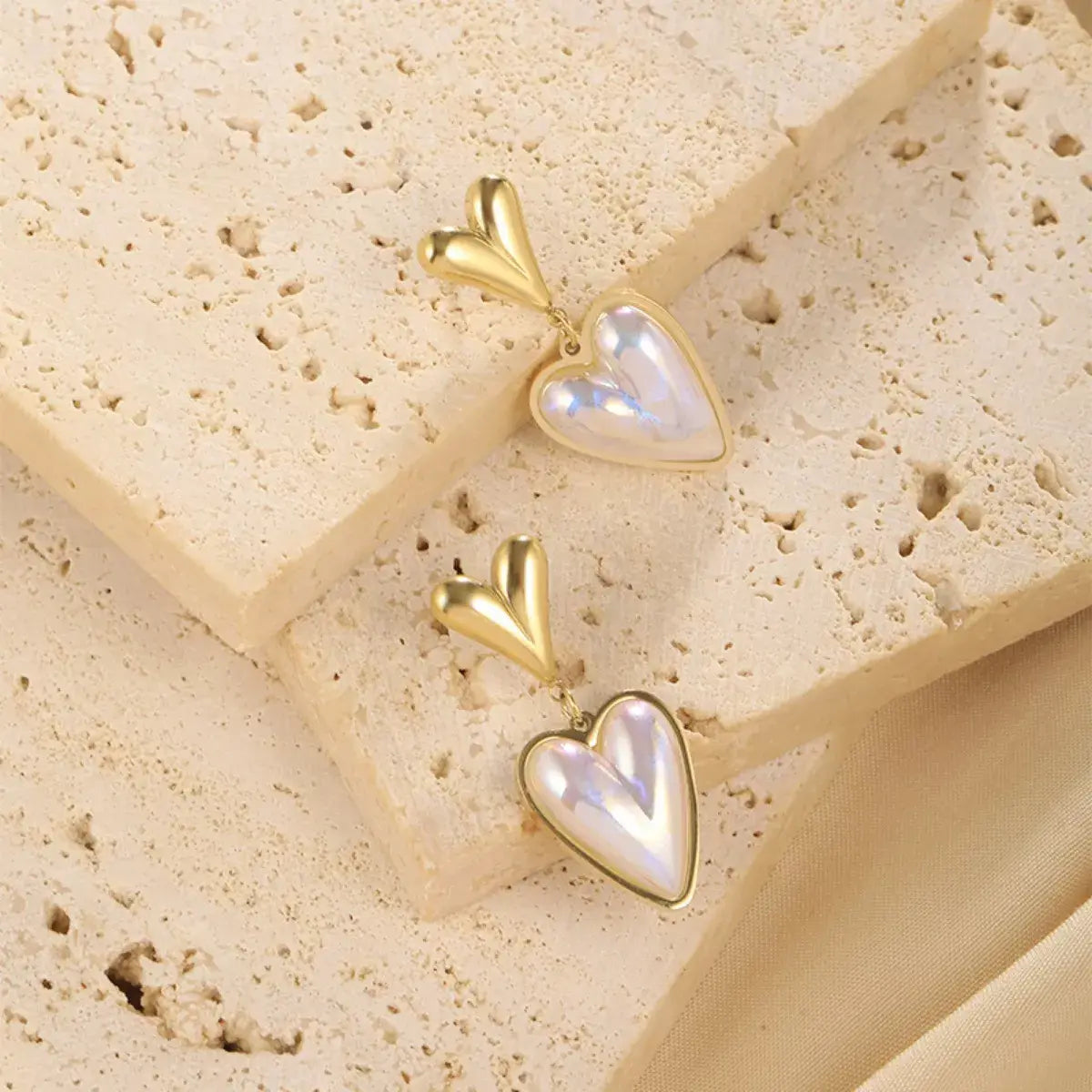 Heart-Shaped Pearl Drop Earrings - Trendsi - Flyclothing LLC