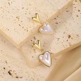Heart-Shaped Pearl Drop Earrings - Trendsi - Flyclothing LLC