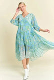 Davi & Dani Geo and Floral Print Mixed Tiered Dress - Trendsi