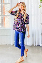 And The Why Leopard Foil Printed Half Sleeve Summer Sweater - Trendsi - Flyclothing LLC
