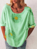 Full Size Flower Round Neck Half Sleeve T-Shirt Plus Size - Trendsi - Flyclothing LLC