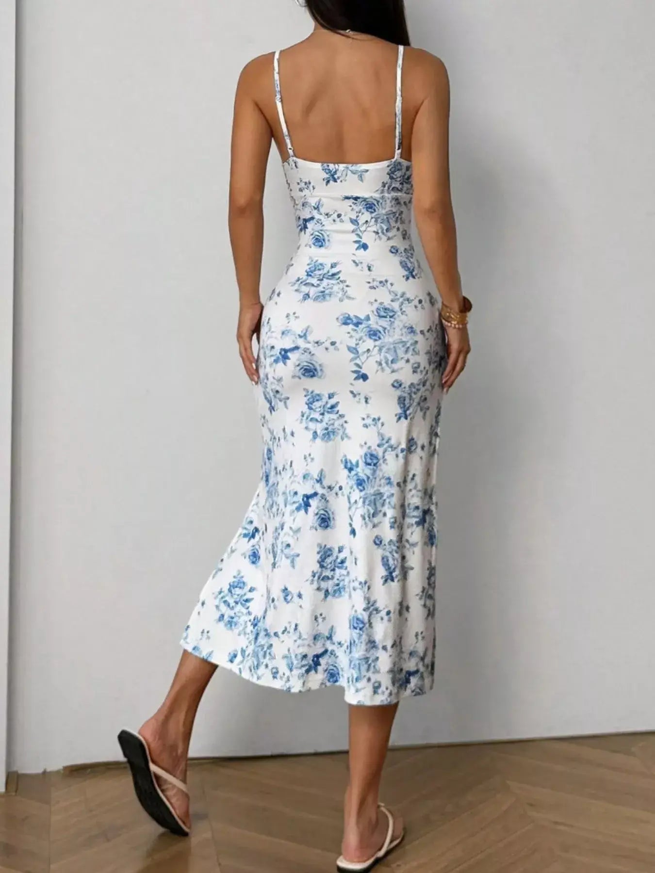 Floral Print Ruched Slit Cami Dress - Trendsi - Flyclothing LLC