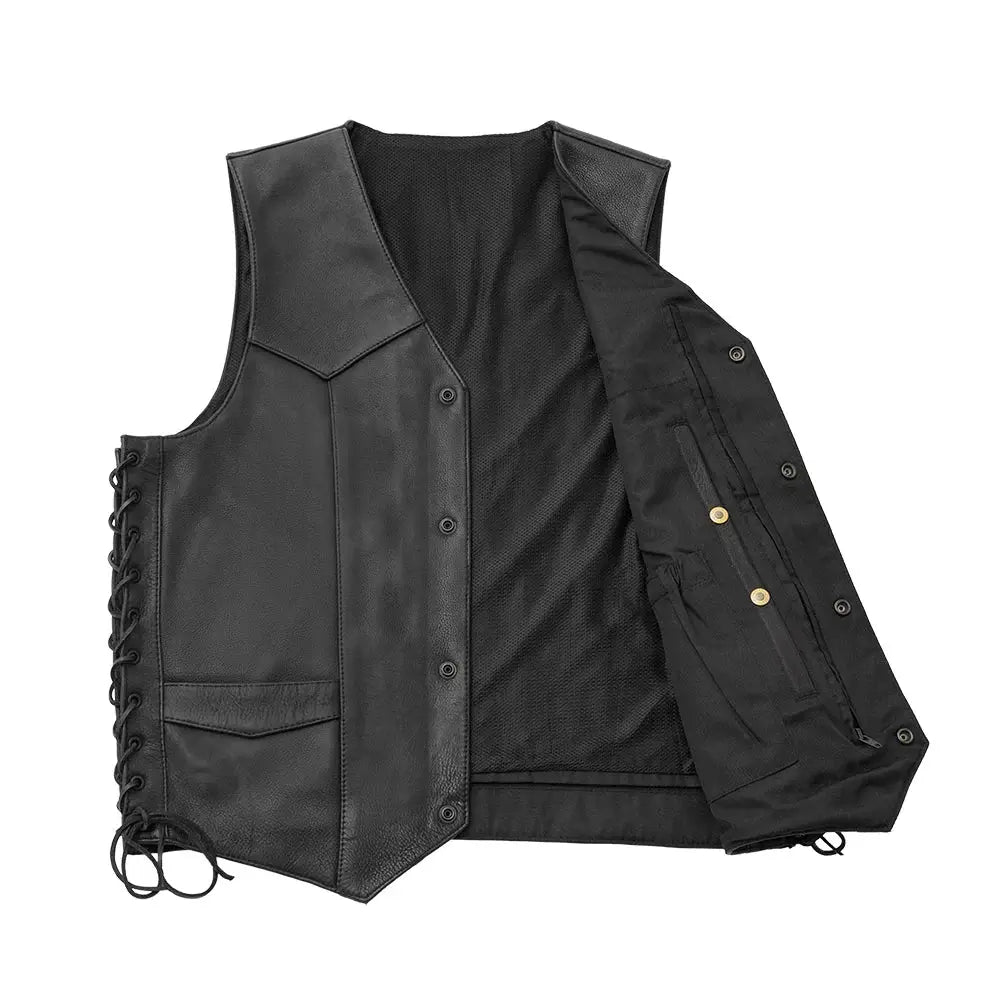 Deadwood Men's Motorcycle Western Style Leather Vest - First Manufacturing Company - Flyclothing LLC