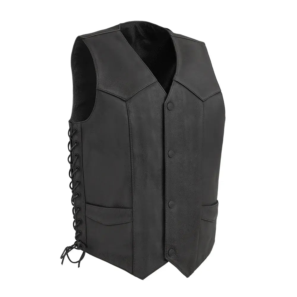 Deadwood Men's Motorcycle Western Style Leather Vest - First Manufacturing Company - Flyclothing LLC