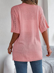 Openwork Open Front Half Sleeve Cardigan - Trendsi