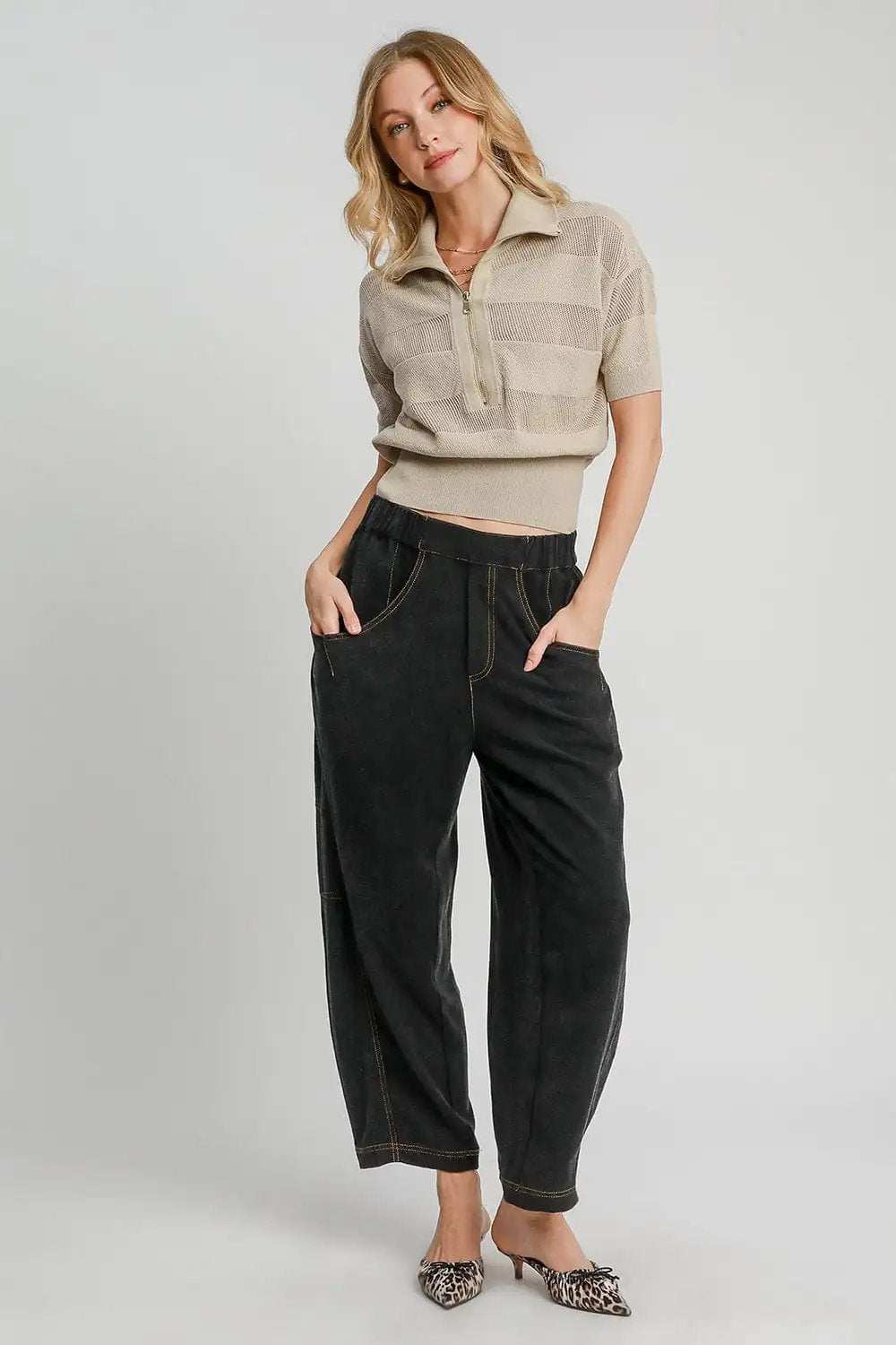 Umgee Elastic Waist Baggy Fit Pants with Pockets - Trendsi - Flyclothing LLC