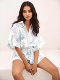 Printed Collared Neck Half Sleeve Romper - Trendsi