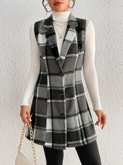 Honey Plaid Button Up Vest Coat - Trendsi