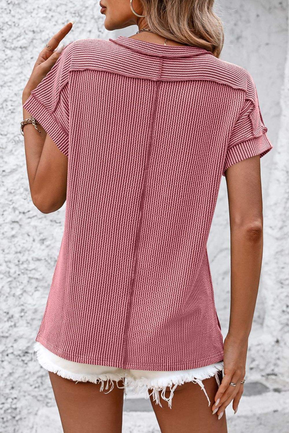 Striped Round Neck Short Sleeve T-Shirt - Trendsi - Flyclothing LLC