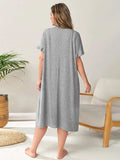 Plus Size Round Neck Short Sleeve Lounge Dress - Trendsi - Flyclothing LLC