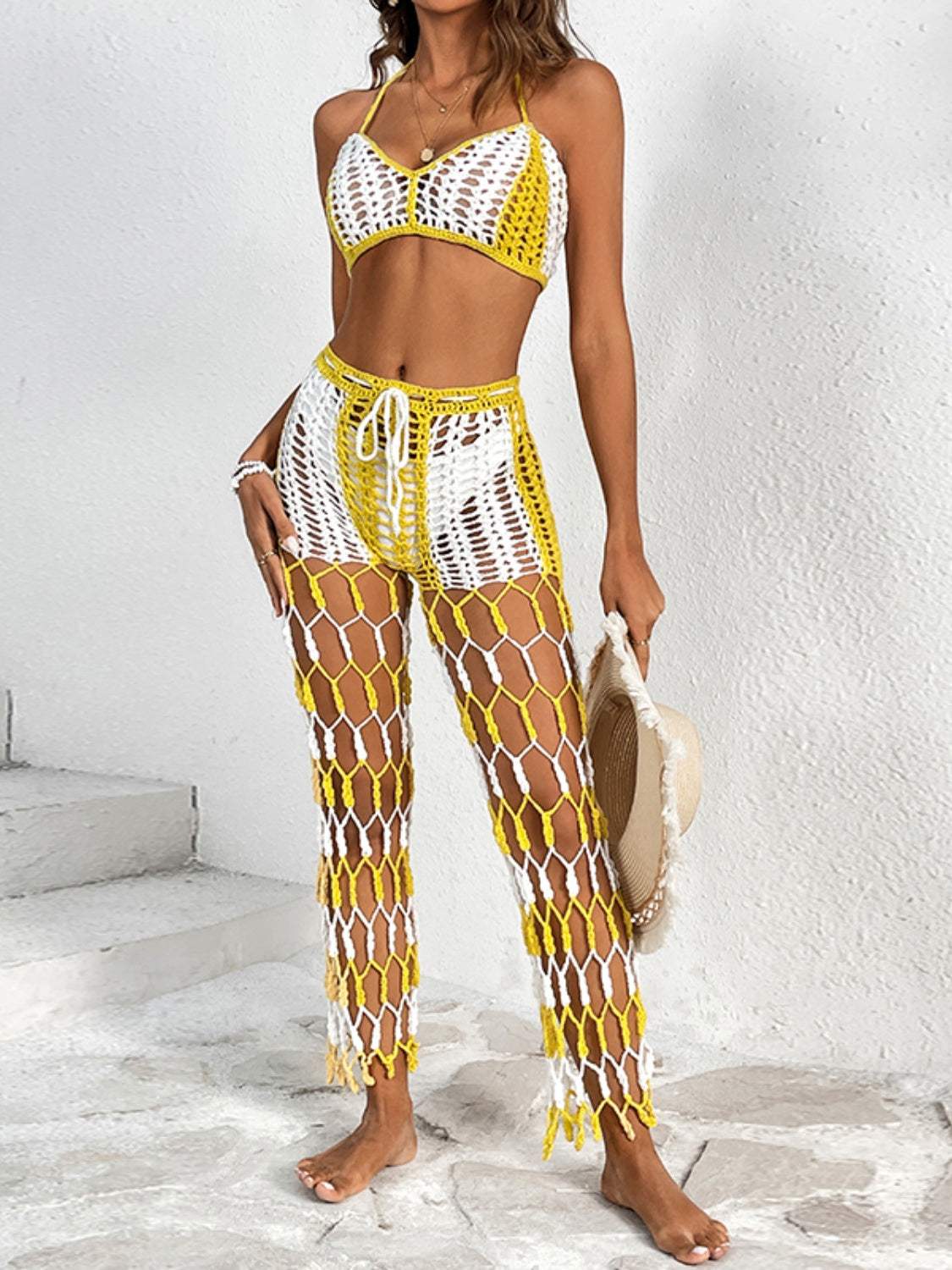 Cutout Halter Neck Top and Pants Two-Piece Swim Set - Trendsi - Flyclothing LLC