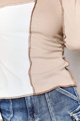 Double Take Color Block Exposed Seam Top - Trendsi - Flyclothing LLC