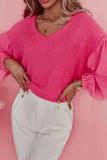 Waffle-Knit V-Neck Long Sleeve Blouse - Trendsi - Flyclothing LLC