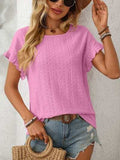 Mandy Eyelet Round Neck Short Sleeve Top - Trendsi - Flyclothing LLC