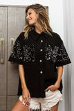 BiBi Sequin Detail Raw Hem Short Sleeve Shirt - Trendsi - Flyclothing LLC