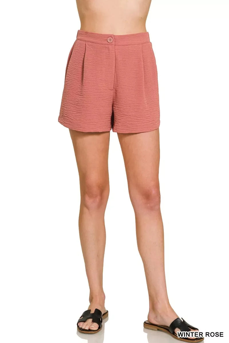 Zenana Woven Airflow Back Elastic Waist Shorts - Trendsi - Flyclothing LLC