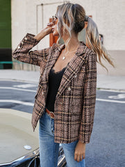 Full Size Plaid Lapel Collar Blazer - Trendsi