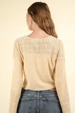 VERY J V-Neck Lace Detail Button Down Crop Ribbed Knit Top - Trendsi