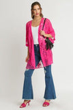 Umgee Full Size Floral Lace Open Front Kimono Sleevee Cover Up with Waist Tie Plus Size - Trendsi
