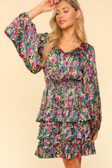 Haptics V-Neck Satin Floral Layered Dress - Trendsi