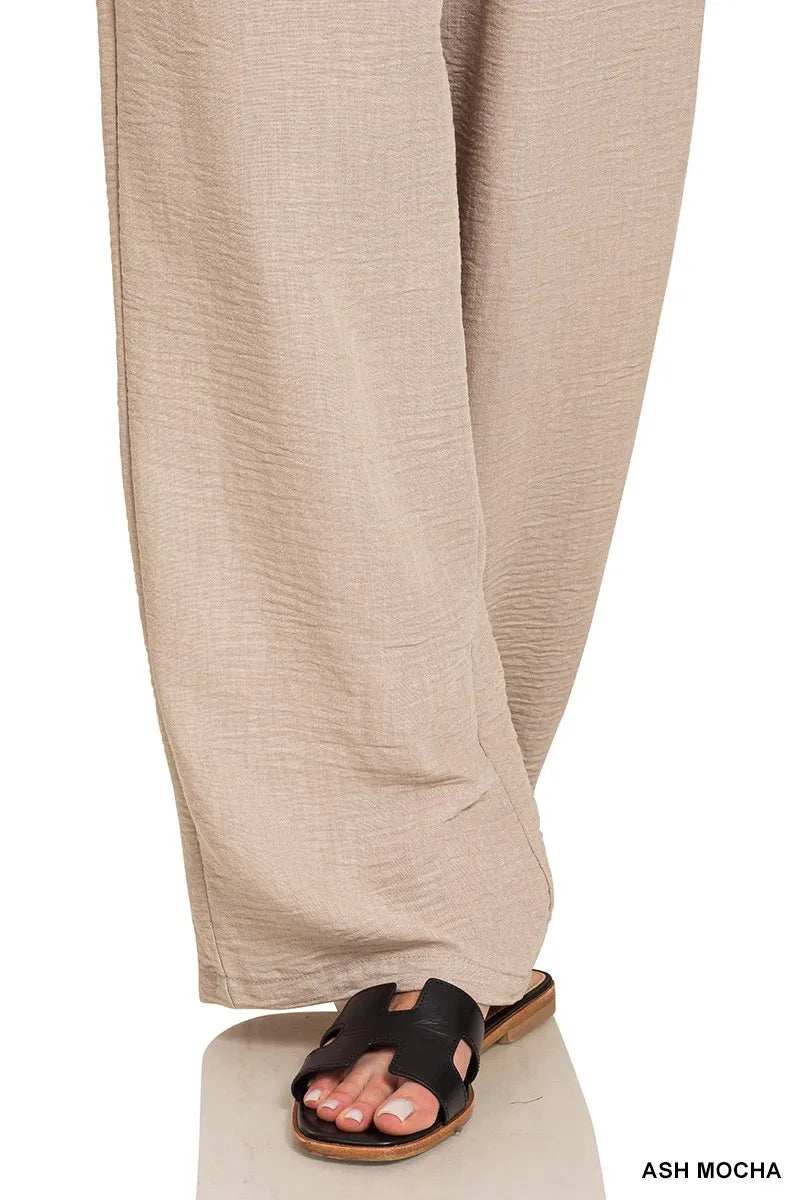 Zenana Woven Crepe Elastic Band Pants - Trendsi - Flyclothing LLC