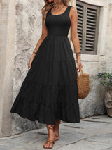 Smocked Scoop Neck Sleeveless Tank Dress - Trendsi - Flyclothing LLC