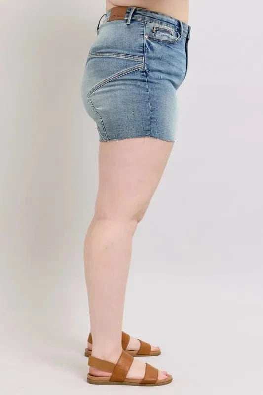 Judy Blue Full Size High Waist Star Seam Detail Denim Shorts Plus Size - Trendsi - Flyclothing LLC