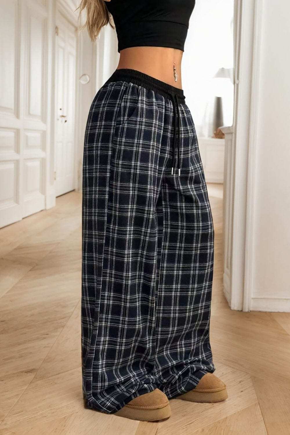Plaid Wide Leg Pants - Trendsi - Flyclothing LLC