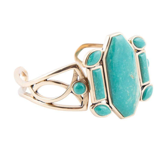 Deco Green Turquoise and Golden Statement Cuff Bracelet - Barse Jewelry - Flyclothing LLC