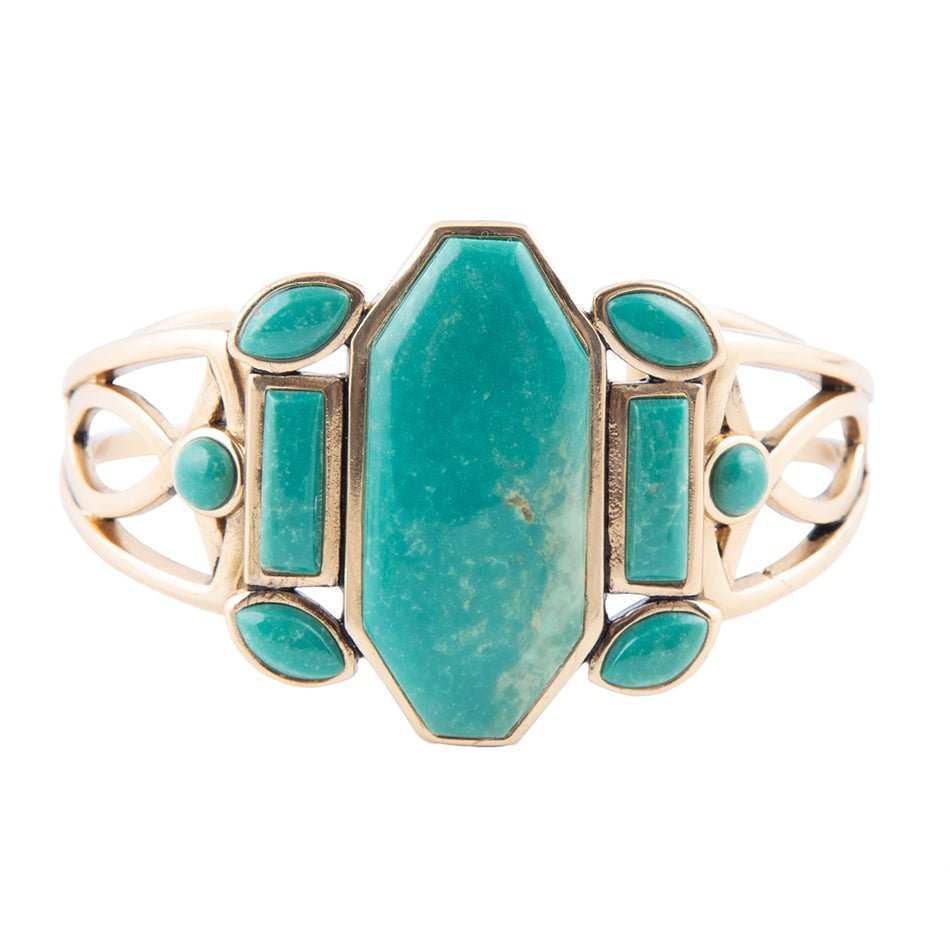 Deco Green Turquoise and Golden Statement Cuff Bracelet - Barse Jewelry - Flyclothing LLC