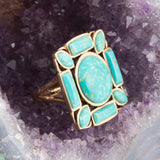 Deco Green Turquoise Golden Statement Ring - Barse Jewelry